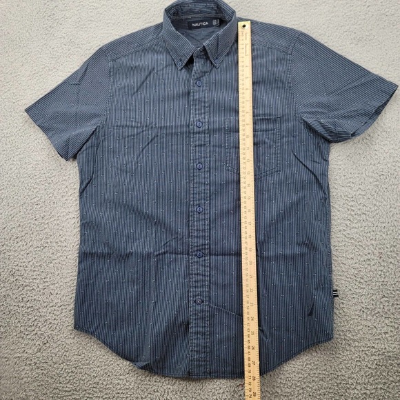 Nautica Shirt Mens Small Blue Striped Button Down Short Sleeve Classiccore - Picture 13 of 14